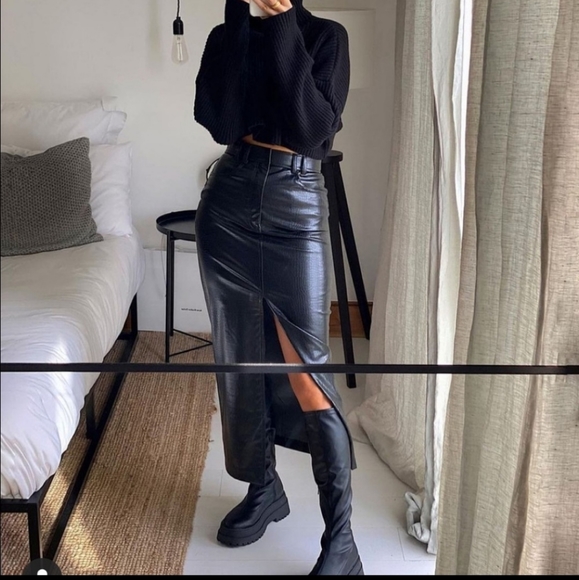 Zara * Faux Leather Midi Skirt Black Size XS - Picture 11 of 14
